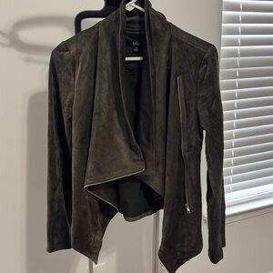 Lulu's Olive Green Faux Suede Draped Zip Leather Jacket